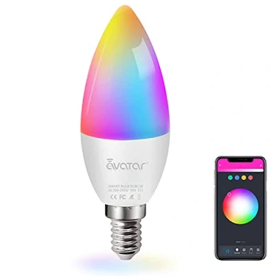 Image of Avatar Controls E14 Smart Bulb Compatible with Alexa Google Home, Music Sync WiFi LED Candle Light 5W, Colour Dimmable RGB Warm White/Daylight, No Hub Required(2700 6500K)