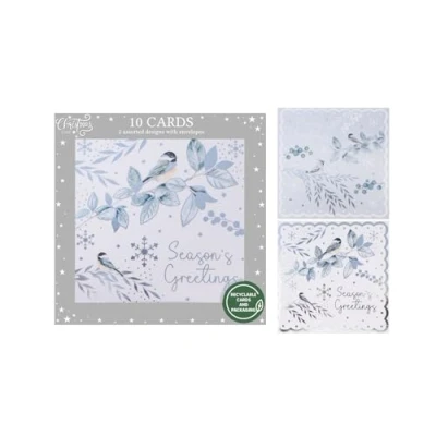 Image of RSW Pack of 10 Assorted Christmas Cards 2 Designs Seasons Greetings and Merry Winter Bird Themed Stylish Eco Friendly Packaging 100% Recyclable