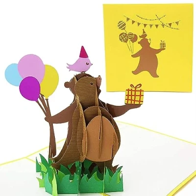 Image of PopLife Dancing Bear 3D Pop Up Greeting Card for All Occasions Baby Animal Lovers, Classic Show Folds Flat Mailing Shower, Birthday Gift, Get Well, Newborn Announcement, Congratulations