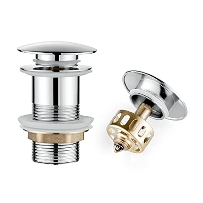 Image of Ibergrif M20507 1 Basin Waste, Pop Up Sink Plug Replacement, Slotted Click Clack Waste Without Overflow for Bathroom Sink, 1/4&quot; BSP, Build in Strainer, Dual Silicone Seal Washers, Chrome