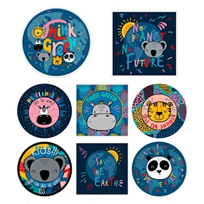 Image of 8 x Children&#039;s Screen Printed Knee Patches Iron on Clothes Appliques for Repairing and Decorating Trousers, Jackets, Jerseys, Backpacks, Robes etc. (Save the Earth)