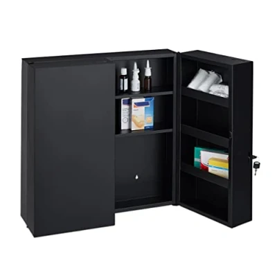 Image of Relaxdays Medicine Cabinet, Alloy Steel, Anthracite, 53.5x53x19 cm