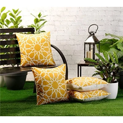 Image of Red Rainbow 4 Pack Waterproof Garden Cushion Covers Boho Arrow design 18 inch x 45 cm Square (Yellow)