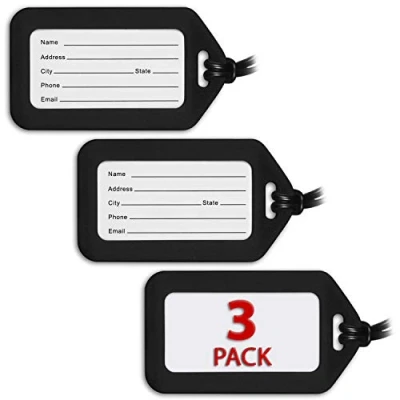 Image of MIFFLIN Luggage Tags Black, 3 PK Bag Tag for Baggage Suitcase Bulk