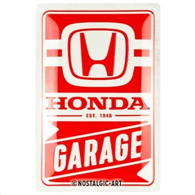 Image of Nostalgic Art Retro tin sign, 20 x 30 cm, Honda Garage Gift idea for fans, Official License Product (OLP), made of metal, vintage design