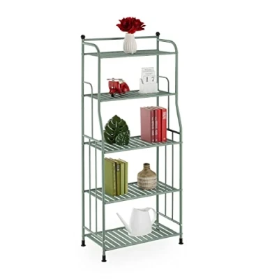 Image of Relaxdays Wide Storage Unit, 107x56x28 cm, Multipurpose Utilities Shelf, 5 Lattice Trays, Metal Standing Tower, Green, 100% steel, Mint
