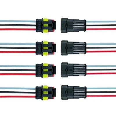 Image of QitinDasen 4 Set 3 Pin Waterproof Car Electrical Connectors, Sealed Connector Plug Socket Kit with 16 AWG Pre Wired, for Truck Boat
