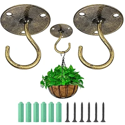 Image of GXF Hanger Hooks, 2 PCS Heavy Duty Metal Plant Ceiling Bracket Hook, Iron Wall Mount Hangers for Hanging Plants, Plants Lights, Bird Feeders, Lanterns, Wind Chimes, Planters, Decoration