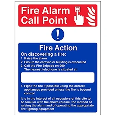 Image of V Safety Caravan Site Fire Action Sign 150mm x 200mm Self Adhesive Vinyl