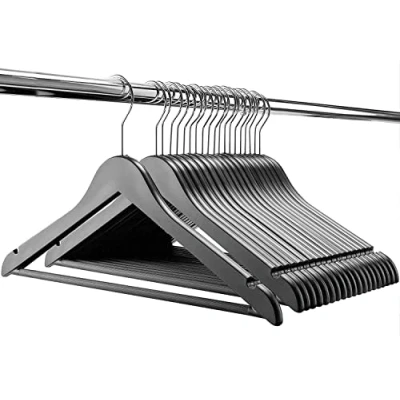Image of MantraRaj 10 Wooden Coat Hangers Suit Trouser Garments Clothes Hanger Bar Non Slip Shoulder Notches Garment Wardrobe Wood For Shirt Pants Dress (Grey)