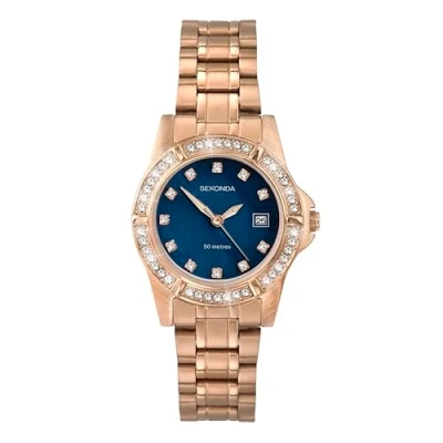 Image of Sekonda Sienna Ladies 31mm Quartz Watch in Blue Mother of Pearl with Analogue Date Display, and Rose Gold Stainless Steel Strap 40654