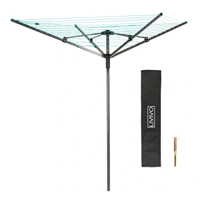 Image of LIVIVO Outdoor Garden 4 Arm 45m folding Rotary Washing Line Clothes Airer Dryer with Free Ground Spike and Cover (Charcoal)