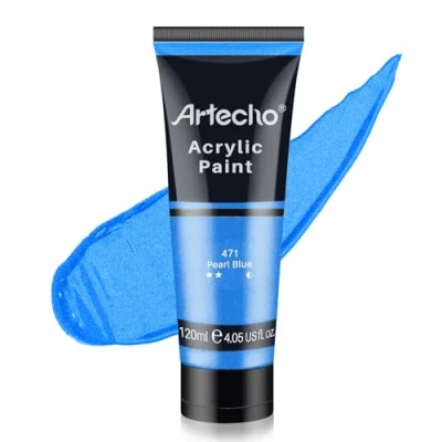 Image of Artecho Pearl Blue Acrylic Paint (120ml / 4.05oz) Tubes, Art Craft Paints for Canvas Painting, Rock, Stone, Wood, Fabric, Supplies
