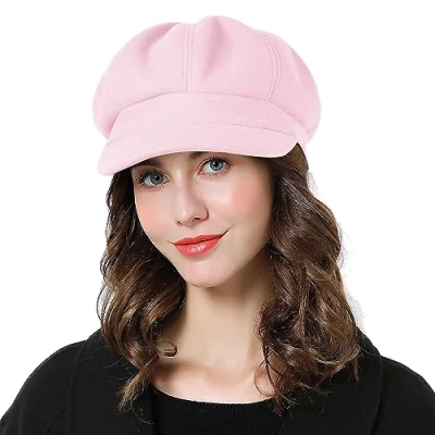 Image of Superora Women Beret Newsboy Hat French Wool Cap Classic Autumn Spring Winter Hats Pink