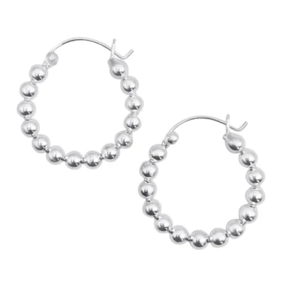 Image of Sterling Silver Ball Hoop Earrings Medium Chunky Beaded Hoops