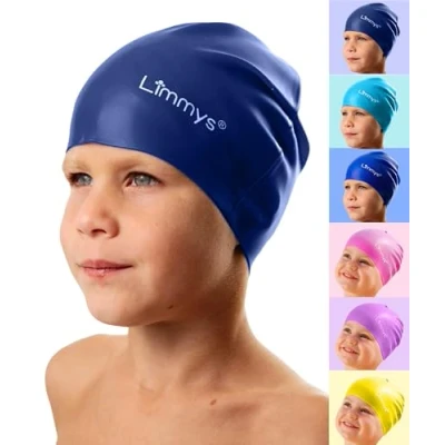 Image of Limmys Kids Swimming Cap 100% Silicone Swim Caps for Boys and Girls Premium Quality, Stretchable Comfortable Hats Available in Different Attractive Colours (Dark Blue)