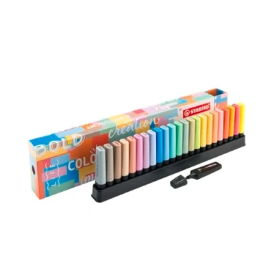 Image of STABILO BOSS ORIGINAL Highlighter Deskset of 24 with 4 Neon Colours, 13 Pastel 6 NatureCOLORS and 1 Black Marker