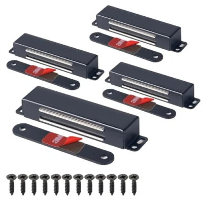 Image of Mousike Magnetic Door Catch Heavy Duty 40KG Stainless Steel Magnets with Strong for Kitchen Cupboard Wardrobe Closet Cabinet Latch (Black 4 Pack)