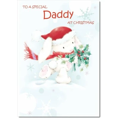 Image of doodlecards Daddy Christmas Card Cute Rabbit with Holly Medium Size for Plain Envelope