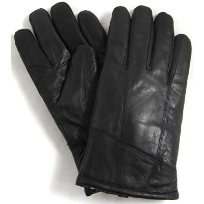 Image of Mens Black Luxury Genuine Leather Gloves with Sheepskin Wool Lining by SNUGRUGS Medium (9&quot;) Large (9.5&quot;)