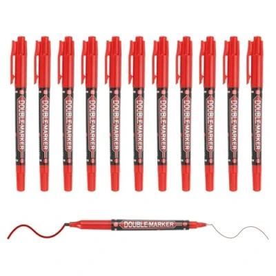 Image of M&amp;G Permanent Markers Dual Ultra Fine Point Tip(1.5mm+0.5mm), 12 Pack Quick Dry Waterproof Fiber Tip Pens for Paper, Glass, Plastic, Wood, Stone, Metal Surface, Red