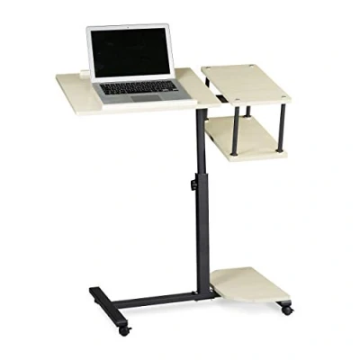 Image of Relaxdays Laptop Desk Height Adjustable Extra Large Portable Computer Stand Notebook Table with 4 Wheels, Wood, Cream, 100x77x40cm