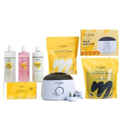 Image of Mylee Professional Complete Waxing Kit with Wax Heater, Hard Beads 500g, Applicator Spatulas, Pre &amp; After Care Gel, Equipment Cleaner (Kit Both Pouches)