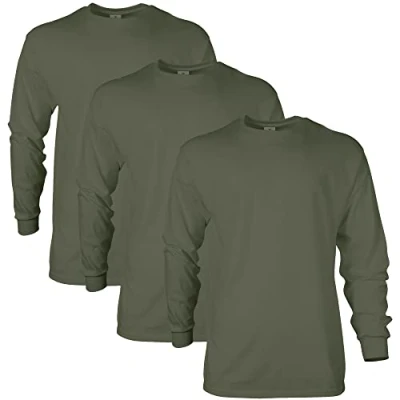 Image of Gildan Unisex&#039;s Ultra Cotton Long Sleeve T Shirt, Style G2400, Multipack, Military Green (3 Pack), XXL (Pack of 3)
