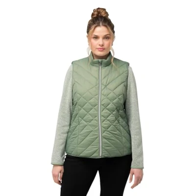 Image of Ulla Popken Women&#039;s Hyprar Quilted Vest Water Repellent Stand Up Collar Recycled Waistcoats, Mint Green, 20 22