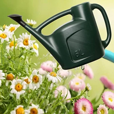 Image of Green Garden Watering Can With Sprinkler Head 6 Litre Capacity Strong Plastic Detachable Rose for Indoor or Outdoor Gardening Light &amp; Durable Handle (2)