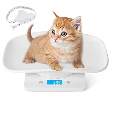 Image of Digital Small Pet Scale, Mini LCD Electronic Scale with Tape Measure, Multi Function Kitchen Bathroom Weight Measure Accurately for animals/Jewellery/Food(Up to 15kg)
