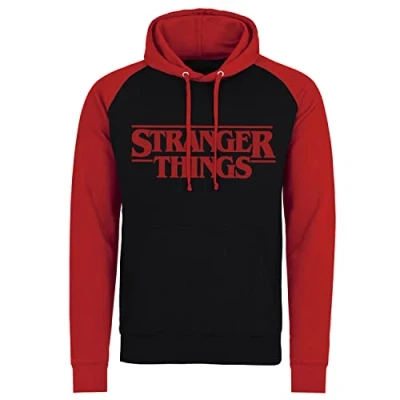 Image of Stranger Things Officially Licensed Logo Baseball Hoodie (Black Red), XX Large
