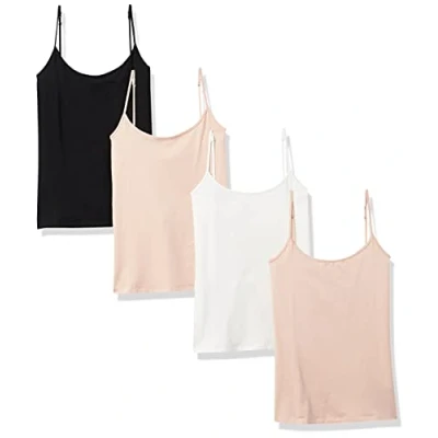 Image of Amazon Essentials Women&#039;s Slim Fit Camisole, Pack of 4, Beige/White/Black, XL