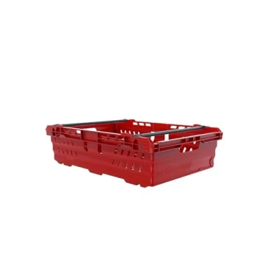 Image of HomeHQ 30 Litre Stacking Crate, Nesting Ventilated Plastic Bale Arm Supermarket &amp; Storage Crate (600x400x170mm) (RED)