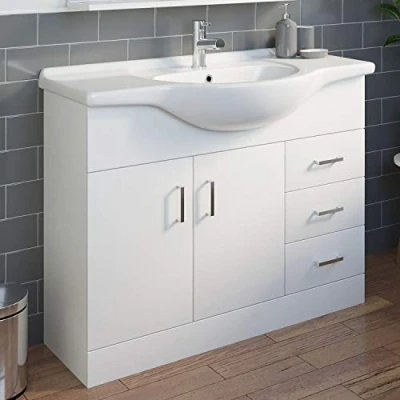 Image of 1050mm Bathroom Vanity Unit &amp; Basin Sink Floorstanding Gloss White Tap + Waste