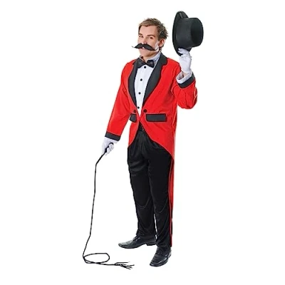 Image of Men&#039;s Black, Red, &amp; White Ring Master Costume Set Perfect for Halloween, Circus, Carnival Themed Parties