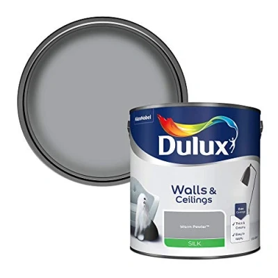 Image of Dulux Silk Emulsion Paint For Walls And Ceilings Warm Pewter 2.5 Litres