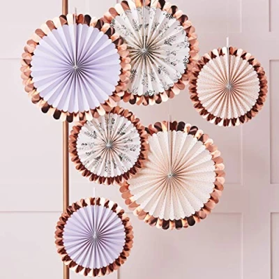 Image of Ginger Ray Rose Gold Foiled Pastel and Floral Fan Tea Party Decorations 6 Pack