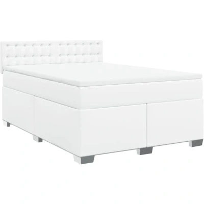 Image of vidaXL Box Spring Bed with Mattress White 140x190 cm Faux Leather