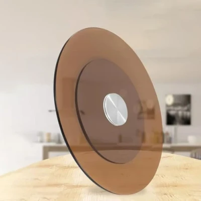 Image of Large Lazy Susan Turntable 24&quot; 28&quot; Tempered Glass Rotating Serving Tray For Dining Table, 360 Brown Plate Perfect Family Gatherings, Banquets, Weddings(70cm/28inch)