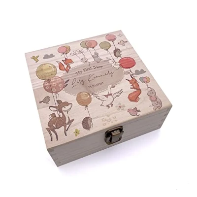Image of ukgiftstoreonline Personalised Wooden Baby Memory Box Gift My First Year