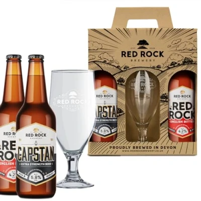 Image of Red Rock Brewery Traditional British Ale Gift Set with Glass 2x 500ml Bottles of English Beer (Red &amp; Capstan)