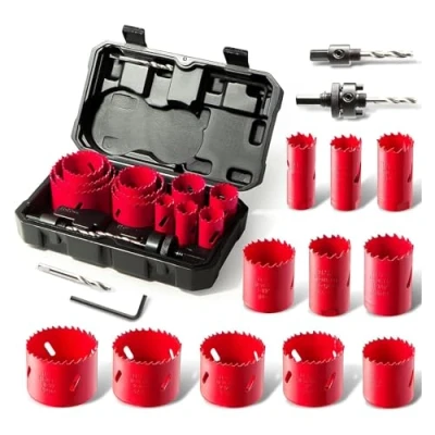 Image of Bi Metal Hole Saw Kit, HYCHIKA 17 Pcs High Speed Steel 3/4&quot; to 2 1/2&quot; Set in Case with Mandrels, Bit, for Thin Metal, Hard Wood, Drilling PVC Board, and Plastic Plate
