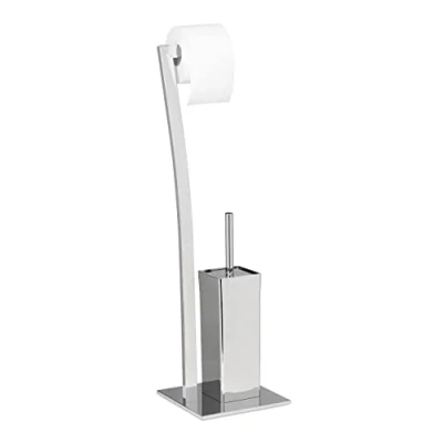 Image of Relaxdays WIMEDO Toilet Brush and Holder, Size: 71 x 20 cm Paper Holder in Stainless Steel, Standing, Silver