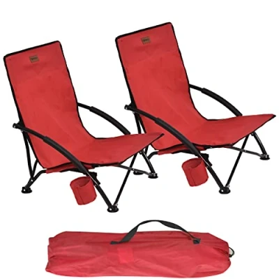 Image of Rainberg Folding Beach Lightweight Chair With Padded Armrest, Portable, Outdoor for Camping, Beach, Festivals, Garden, Caravan Trips, Fishing, BBQ, Carry Bag. (Pack of 2, Red)