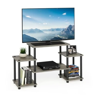 Image of Furinno Turn N Tube No Tools Entertainment Center, TV Unit, Stands, French Oak/Black, 105.4 (W) x 58 (H) 29.5 (D) cm