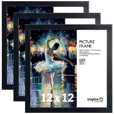 Image of Inspire By Hampton OXFORD 12x12 (30x30cm) Black Picture Photo Frame Plexi (Non Glass) 3 Pack IBHOXF1212NGPK3