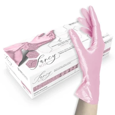 Image of UNIGLOVES FANCY ROSE Nitrile Disposable Gloves, Multipurpose, Powder Free and Latex Box of 100 Rose, Size M