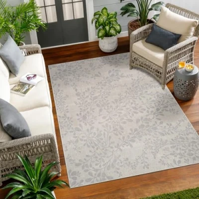 Image of Livabliss SerikIndoor Outdoor Rug Large Boho for Living Room 160x213cm, Dining, Kitchen Vintage Patterned Neutral &amp; Coloured Rugs, Waterproof, Stain Durable, Ivory and Grey
