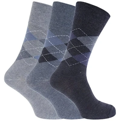 Image of 6 pairs Mens SockShop Cotton Gentle Grip 11 uk Socks Blues Argyle RJ21